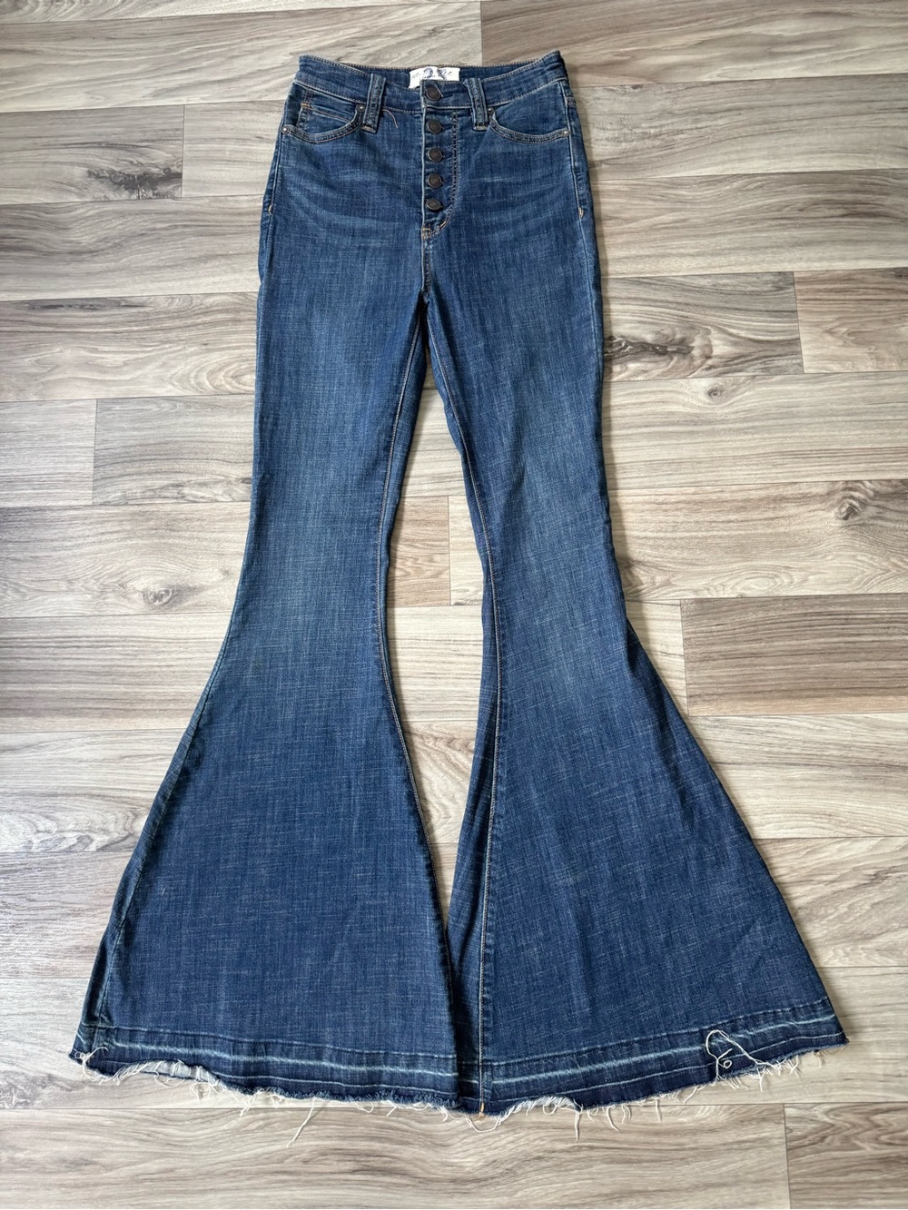 We The Free Just Float On Flare Jeans Exposed Button Front Raw Hem Size 25